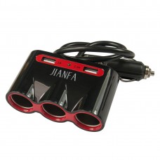 JIANFA  3-Socket Car Cigarette Lighter Splitter Adapter with 2-Port USB (Black)